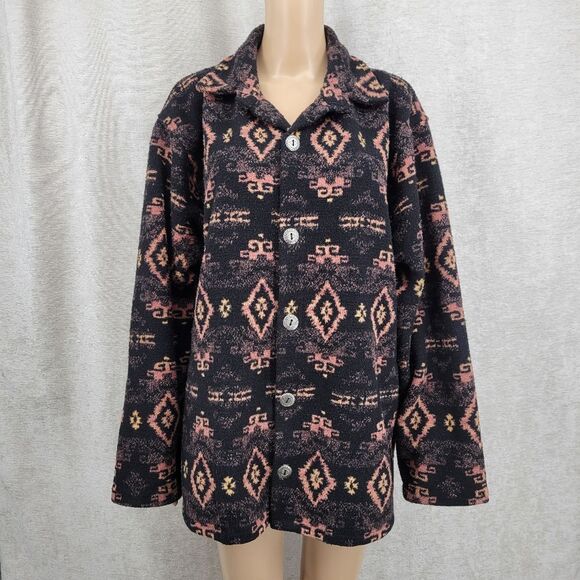 Bear Ridge Outfitters Vintage Aztec Pattern Button-Up Jacket Nobby Fleece - Picture 1 of 11